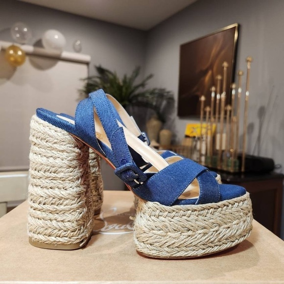 NEW Christian Louboutin Super Mariza Denim Platform Dandal size 40 - Picture 4 of 12
